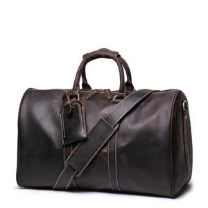 Sac de voyage vintage en cuir véritable avec fermeture éclair, bandoulière, pliable et portable, design durable - Product Image 1