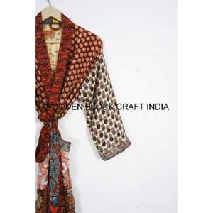 ชุดกิโมโนผ้าส่าหรีของผู้หญิงสไตล์อินเดียย้อนยุคแบบนำกลับมาใช้ใหม่สวมใส่สบายระบายอากาศได้ดีชุดคลุมชายหาดสำหรับเจ้าสาวสไตล์ญี่ปุ่นขนาดพิเศษ - Product Image 3