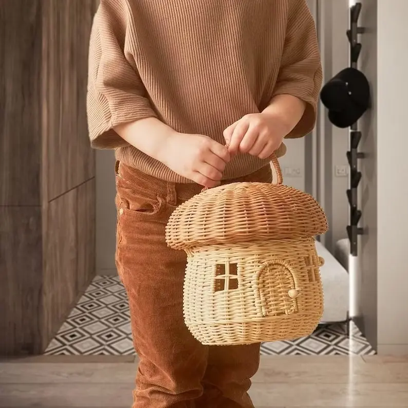 2024 trendy wicker woven rattan basket home small Toys kids & Teen storage & organization kitchen handmade product homeware item