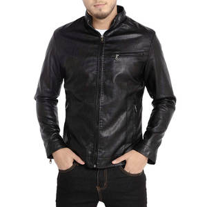 Veste décontractée d'hiver respirante de couleur unie pour hommes, vestes pour hommes, coupe décontractée, col montant, fermeture éclair sur le devant, veste en cuir - Product Image 1