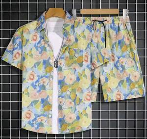 Chemise et short à fleurs thaïlandaises, ensemble de plage, ensemble hawaïen à manches courtes pour la plage - Product Image 1