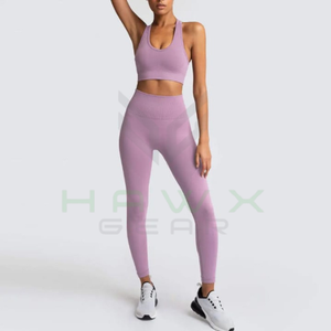 Custom Logo 2-Piece Set High-<b>Waist</b> Yoga Bra Breathable 12-Color Print Elastic <b>Waist</b> Closure - Product Image 3