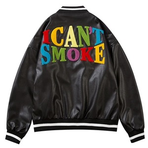 แจ็คเก็ตเบสบอลหนังแท้สไตล์ยูนิเซ็กซ์ ปักลายดอกเดซี่ ตัวอักษรแบบแพทช์เวิร์ค สไตล์ฮิปฮอป สตรีทแวร์ ผ้าแคนวาส สำหรับคู่รัก - Product Image 3