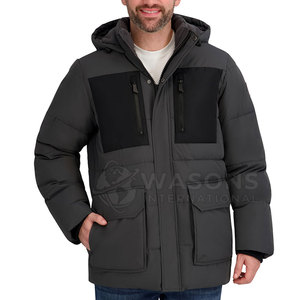 Minimalist <b>Men</b> Hooded Puffer Jacket Simple Lightweight Warm Winter Front Logo Clean Style Outerwear 2026 - Product Image 2