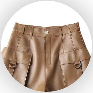 High Waisted Genuine <b>Leather</b> <b>Shorts</b> With Customized Packing Front Pocket's <b>Leather</b> <b>Women</b> Skirt - Product Image 3