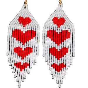 Western Boho Jewelry broderie à la main nouveau vintage perlé en forme de coeur boucle d'oreille graine perlée bohème gland boucles d'oreilles pour femmes fille - Product Image 1