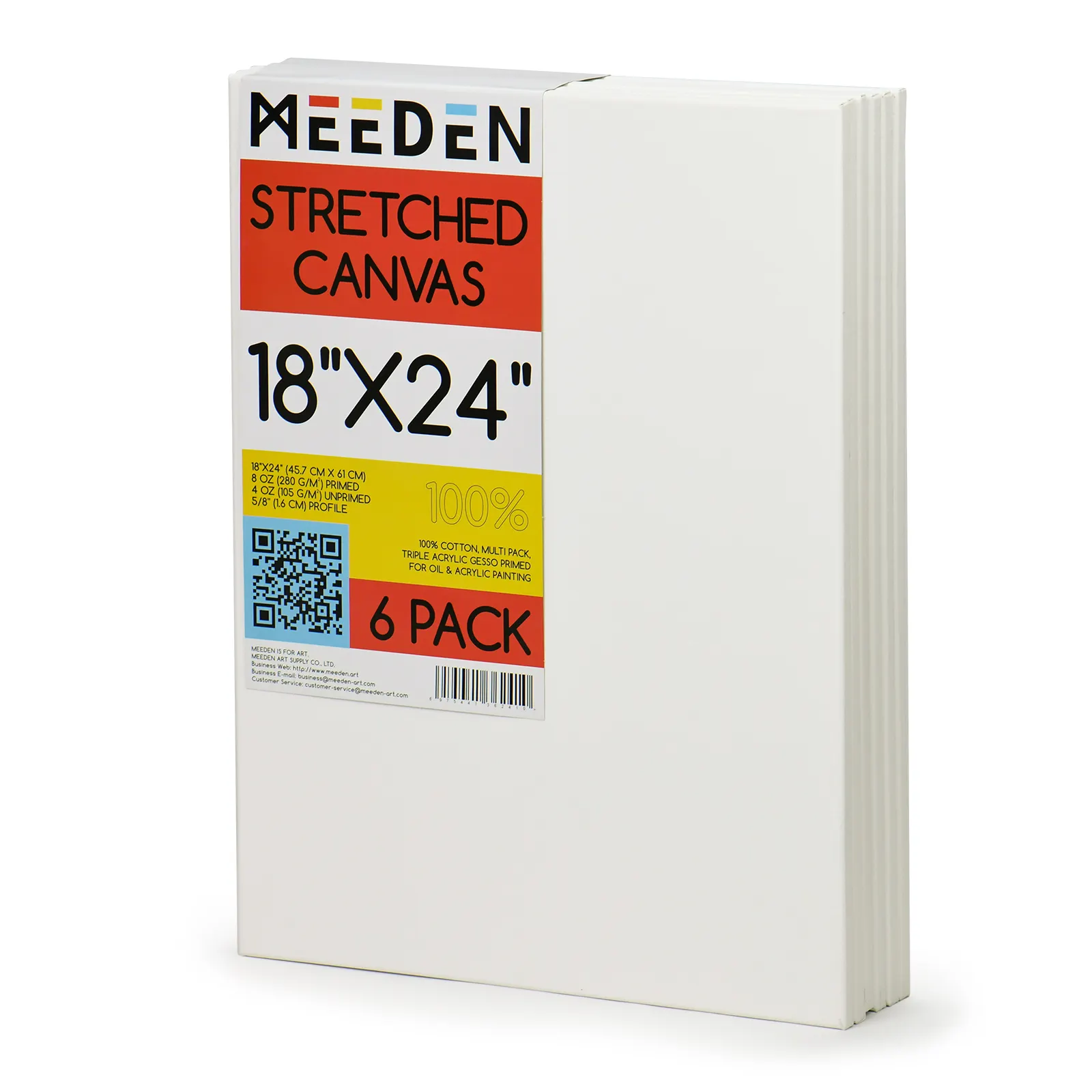 MEEDEN 18x24 дюйма, 8 унций, 100% хлопковые холсты из 6 растянутых холстов для рисования