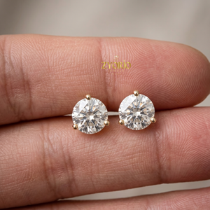 Boucles d'oreilles clous Zyorio Jewels en or 14 carats, diamant de laboratoire certifié IGI, taille brillant rond à 3 griffes, cadeau unisexe - Product Image 2