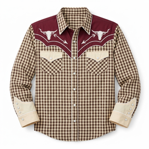 Camisa Vaquera Unisex de Manga Larga con Bordado Floral, Estilo Rodeo, Cierre de Botones, Corte Ajustado, Ribete en Contraste, 100% Algodón - Product Image 1
