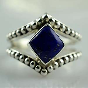 925 Sterling Silver Boho September Birthstone <b>Ring</b> <b>Lapis</b> <b>Lazuli</b> Natural Blue Cushion Shape Handmade Jewelry Licensed for Gift - Product Image 3