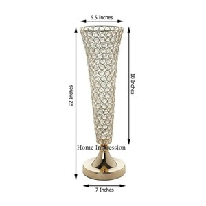 Nouvellement Arrivée Look Attrayant Prime Qualité Cristal Unique Perlé Designer Avec Or Couleur Plaqué Métal Base Trompette Vase Fourniture - Product Image 1