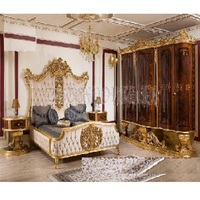 Ensemble de meubles de chambre à coucher de luxe moderne au design royal, thème turc, en teck brun foncé fait main, avec commode assortie, personnalisable