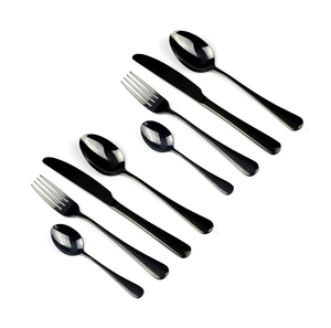 El último juego moderno de cucharas de postre de acero inoxidable, boda, fiesta, Hotel, restaurante, juego de cubiertos negro mate brillante, venta superior - Product Image 2