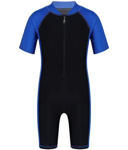 Maillot de bain unisexe pour enfants Combinaison courte à fermeture éclair avec manches courtes Maillot de bain avec logo avant pour filles et garçons Haus Industries - Product Image 2