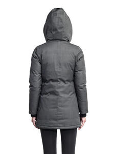 Nouveau design personnalisé de parka d'hiver matelassée sans fourrure à capuche respirante et tricotée pour femmes gris acier - Product Image 3