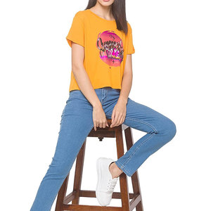 Camisetas informales para mujer, Camiseta ajustada de manga corta para mujer, 100% algodón, logotipo liso en blanco, cuello redondo personalizado - Product Image 5