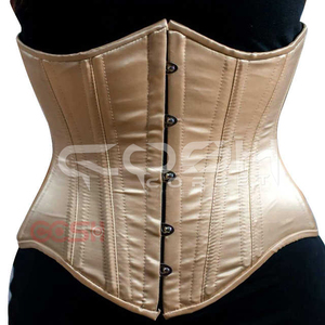 Custom Made Beige Satin Underbust Longline Steel Boned Waist Cincher Corset for Bridal & Party Wear Corset With <b>Hip</b> Gores - Product Image 1