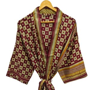 <b>Bridal</b> <b>Robe</b> Light Weight Silk <b>Robe</b> For Woman Night Wear Long <b>Robe</b>, Floral Print Indian Vintage Recycled Silk Sari Kimono, - Product Image 1