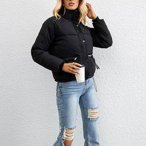 Chaqueta Acolchada de Lona Gruesa y Cálida para Mujer, Negra, Talla Grande, Impermeable, Elegante, con Cremallera, Chaqueta Punk Acolchada de Poliéster - Product Image 3