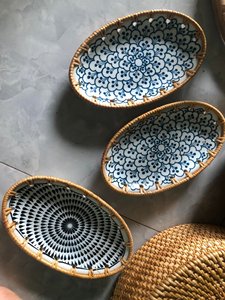 ตะกร้าไม้ไผ่ทรงกลม,ตะกร้าหวาย W แขวนตกแต่งด้วยพื้นผิวเซรามิกที่มีรูปแบบต่างๆรูปไข่รูปร่างขนาด19.5ซม. ของขวัญที่มีความหมาย - Product Image 5
