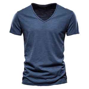 T-shirt uni pour homme 100% coton toile tissu col rond manches courtes grande taille respirant écologique couleur personnalisée - Product Image 1