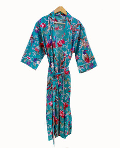 Kimono en coton imprimé de blocs à rayures pour femmes Robe de chambre confortable pour l'automne Été Resorts Bridesmaid - Product Image 2