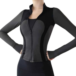 Women Color Blocked Yoga Jacket Full Sleeve <b>Mock</b> <b>Neck</b> Active Stretch Contrast Binding Zipper Front - Product Image 5