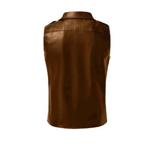 Gilets en cuir PU pour hommes gilet à fermeture éclair à la mode solide col rabattu Moto Biker vestes sans manches gilet en cuir décontracté pour hommes - Product Image 5