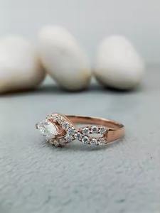 Customizable 14k Gold & 925 Silver Solitaire VVS Moissanite Engagement Wedding Ring Fine <b>Jewelry</b> Set with Trendy Fancy Design - Product Image 2