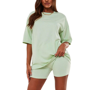 OEM Custom T-Shirt and <b>Tight</b> <b>Shorts</b> Women Summer Two Piece Set With Stylish Sets Women - Product Image 1