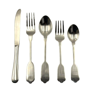 Ensemble de couverts en argent avec manche plat, cuillère, fourchette, couteau, poli brillant pour la maison et les restaurants, au meilleur prix de gros - Product Image 1