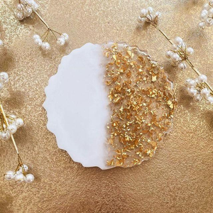 Wholesale Classic Eco-Friendly Multi-color Irregular Round Resin with <b>Gold</b> Rimmed <b>Coaster</b> Display Tray by Crescent Crafts - Product Image 1