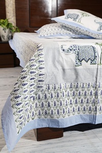 Elephant Indian Design Cotton Bedshee With 2 <b>Pillow</b> Covers Hand Block Printed Bedsheet for Home Decor - Product Image 3