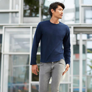 เสื้อยืดคอกลมแขนยาวสำหรับผู้ชายผ้าฝ้าย100% 180 GSM สำหรับทุกเพศสำหรับผู้ชาย OEM โลโก้ตามสั่งแบบธรรมดา - Product Image 6