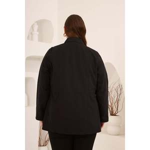 RMG Women's <b>Plus</b> <b>Size</b> <b>Black</b> Cotton Blend <b>Trench</b> <b>Coat</b> with Elegant Floral Appliques - Autumn Winter Outerwear - Product Image 6