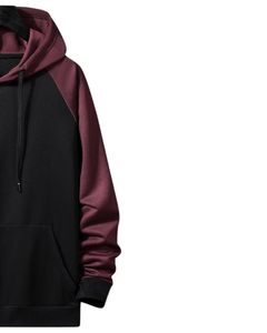 Sudadera con Capucha de Manga Raglán Negra y Marrón, Unisex, Cálida para Invierno, de Forro Polar, Suave, Informal, con Bolsillo Tipo Canguro - Product Image 3