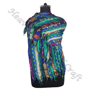Soie recyclée Sari 15 bandes Designer foulards faits à la main étole châles SC668 soie fine en gros recyclé Vintage Sari femme écharpe - Product Image 4