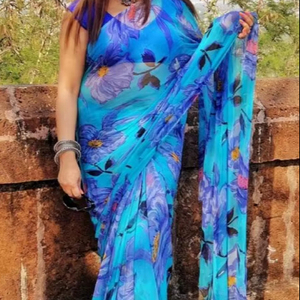 Producto moderno de tendencia Georgette Saree para graduación de Diwali y ocasiones en la playa - Product Image 1