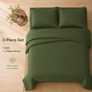 Juego de Edredón OEM Verde Oliva Oscuro, 3 Piezas, Colcha Acolchada Ultrasónica con 2 Fundas de Almohada, Ropa de Cama Ligera - Product Image 3