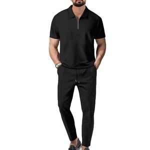 Vêtements pour hommes Nouveaux styles Ensemble d'été décontracté deux pièces pour hommes Couleur unie Pantalon à fermeture éclair à manches courtes Ensemble respirant pour hommes 2026 - Product Image 1