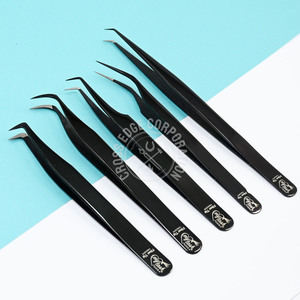 Vente chaude Logo personnalisé 14cm pince à épiler Isolation Fiber crochet pointe pince à épiler incurvée Premium 90 degrés Volume noir pince à épiler en acier inoxydable - Product Image 6