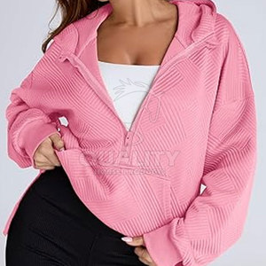 Top Qualité Élégant Femmes Demi Zipper Hoodies En Gros Nouveau Design Femmes Demi Zipper Hoodies En Couleur Unie - Product Image 4