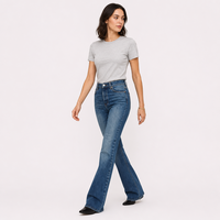 Jeans en denim décontractés et élégants pour femmes, coupe droite, taille haute double, extensibles, style bootcut, baggy, personnalisables OEM