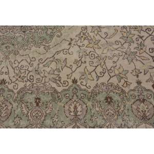 Alfombra turca Vintage, área grande, 2,7x6,4 pies, lana hecha a mano con patrón de retazos verde y Beige, respaldo de látex para decoración de habitación de pasillo - Product Image 5