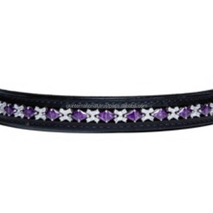 Exportador al por mayor de La India, banda para la frente de caballo de cuero acolchado suave hecha a mano personalizada con cristal piramidal multicolor mega Bling - Product Image 6