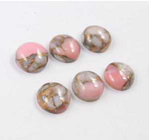 Naturel Rose Opale Cuivre Forme Ronde Flatback Cabochon Calibré Gemme Bijoux Anneaux Pendentif Pierre De Naissance Fournisseur En Gros - Product Image 3