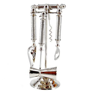 Juego de herramientas para bebidas de latón y acero inoxidable de primera calidad de 5 piezas con asas grabadas que contiene cuchara abridor de botellas colador de cuchara de hielo - Product Image 1