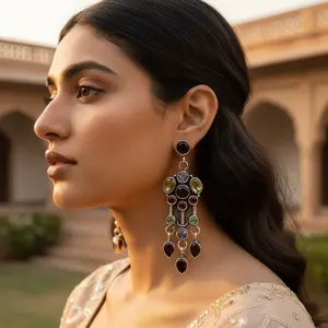 "Chic 925 Silver Multi-Gemstone Fashion Chandelier <b>Earrings</b> <b>for</b> <b>Women</b>" - Product Image 2