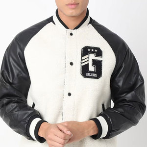 Men Varsity <b>Jacket</b> <b>Fleece</b> <b>Lining</b> PU Leather Sleeves Embroidered Logo Front Casual Winter Wear - Product Image 6