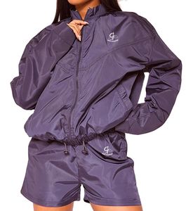 Meilleure vente femmes coupe-vent survêtement ceinture élastique pantalon et haut court ensembles taille personnalisée imprimé tricoté Technique - Product Image 1